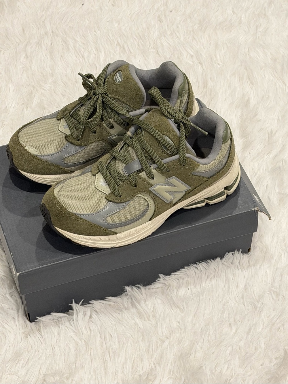 New Balance 2002R Olive and Gray Lace-Up Sneakers